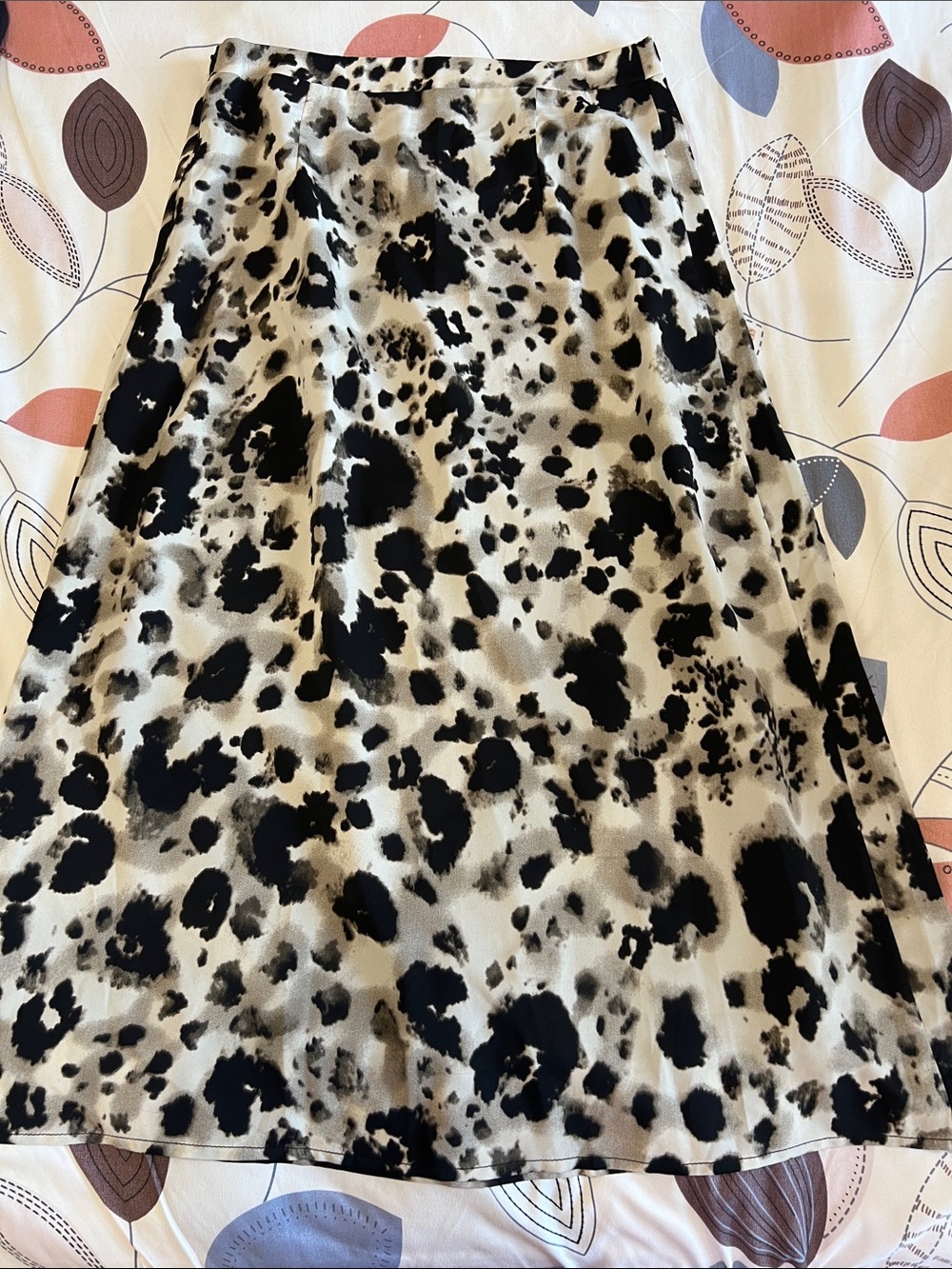 Black & Cream Leopard Print Midi Skirt
